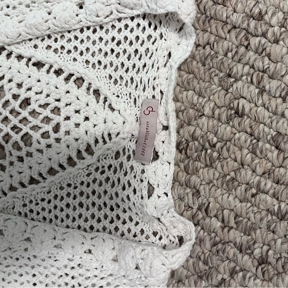C.P. Shades White Cotton Crochet Lace Knit Cardigan Sweater Open Front Coastal M - Picture 10 of 12